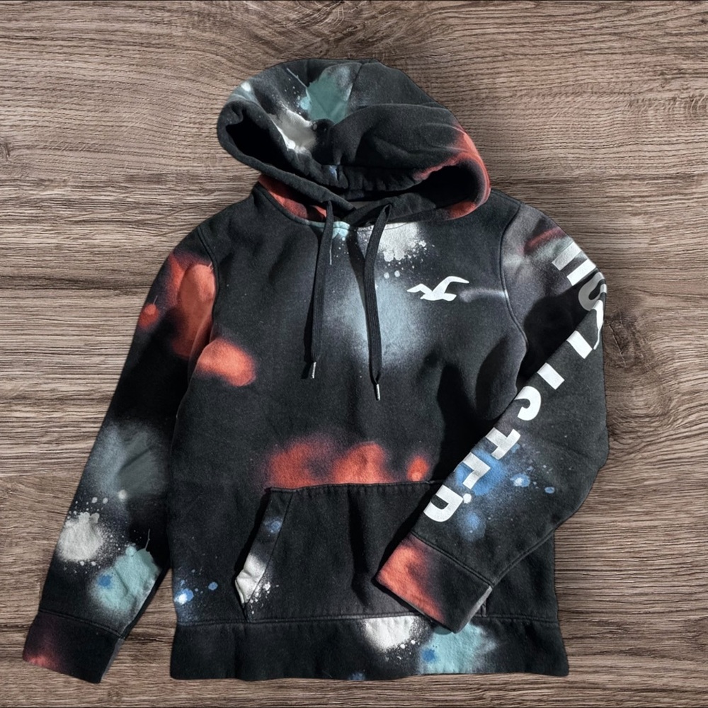 Hollister Y2K Black Hoodie with Multicolor Design‎